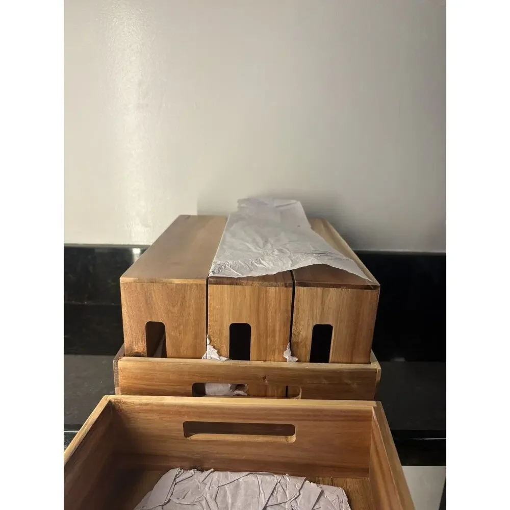 Seville Classics Acacia Wood Storage Bin Set, 5-piece. NEW